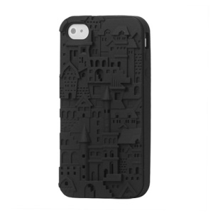 Retro 3D Castle Silicone Case Cover for iPhone 4 4S - Black