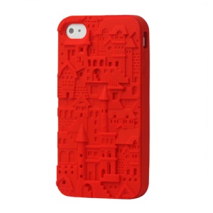 Retro 3D Castle Silicone Skin Case for iPhone 4 4S - Red
