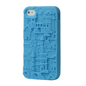 Retro 3D Castle Silicone Case Cover for iPhone 4 4S - Blue