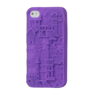 Retro 3D Castle Silicone Case Cover for iPhone 4 4S - Purple