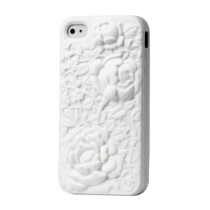 3D Flowers Silicone Skin Cover for iPhone 4 4S - White