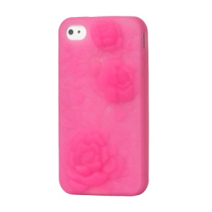iPhone 4 4S 3D Case Cover Flowers Silicone - Pink