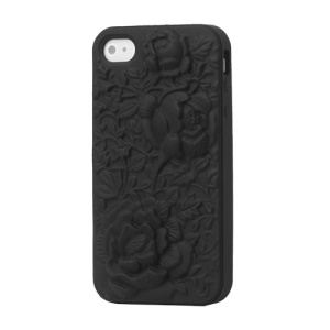 Flowers Silicone Cover Case 3D for iPhone 4 4S - Black