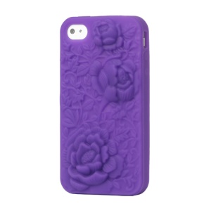 3D Flowers Silicone Case for iPhone 4 4S - Purple