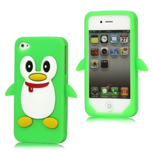 Cute Penguin Silicone Skin Case Cover for iPhone 4 4S - Green
