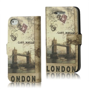 iPhone 4 4S Wallet Leather Flip Case Cover London Tower Bridge