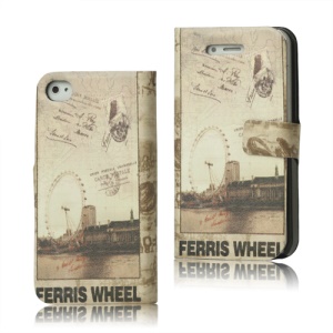 London Eye Ferris Wheel Leather Wallet Flip Case for iPhone 4 4S