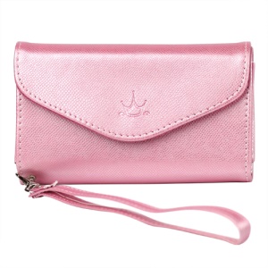 Wallet with Wrist Strap Leather Case for iPhone 4 4S Samsung i9100 etc - Pink