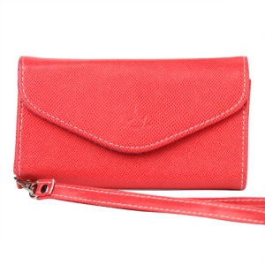 Wallet with Wrist Strap Leather Case for iPhone 4 4S Samsung i9100 etc - Red