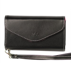 Wallet with Wrist Strap Leather Case for iPhone 4 4S Samsung i9100 etc - Black