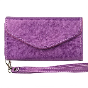 Wallet with Wrist Strap Leather Case for iPhone 4 4S Samsung i9100 etc - Purple
