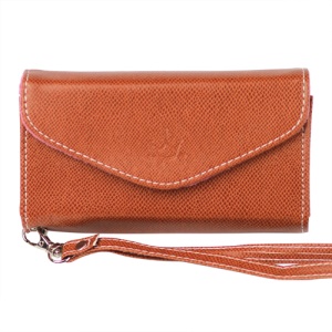 Wallet with Wrist Strap Leather Case for iPhone 4 4S Samsung i9100 etc - Brown