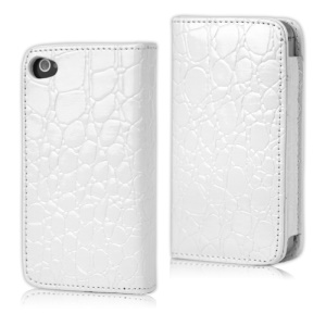 Crocodile Leather Flip Case for iPhone 4 4S - White