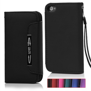 Wallet Magnetic Flip Leather Case with Strap for iPhone 4 4S