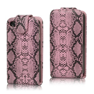 Snake Skin Leather Flip Case Cover for iPhone 4 4S - Pink