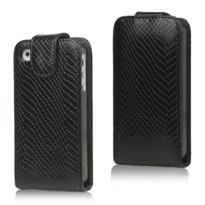 Textured Leather Magnetic Flip Case for iPhone 4 4S - Black