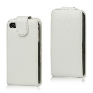 Textured Magnetic Leather Case for iPhone 4 4S - White
