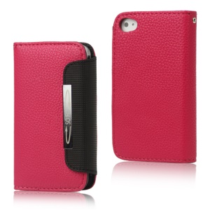 Folio Leather Wallet Case for iPhone 4 4S with Strap - Rose