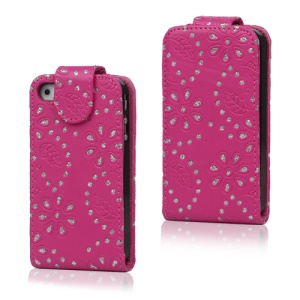 Floral Glitter Powder Leather Flip Case Accessories for iPhone 4 4S - Rose