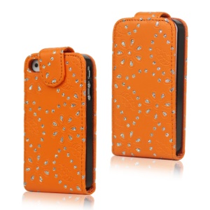 Floral Glitter Powder Leather Flip Case Accessories for iPhone 4 4S - Orange