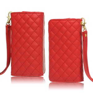 Grid Leather Case Cover for iPhone 4S 4 HTC One V Samsung S5690 Galaxy Xcover - Red