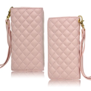 Grid Leather Case Cover for iPhone 4S 4 HTC One V Samsung S5690 Galaxy Xcover - Pink