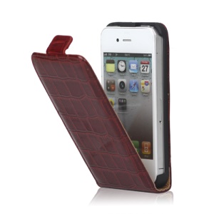 Crocodile Leather Flip Case Cover for iPhone 4 4S - Red