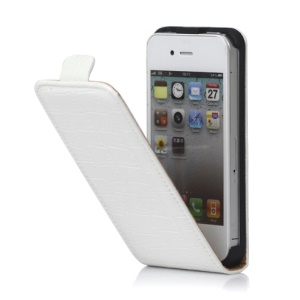 Crocodile Leather Flip Case Cover for iPhone 4 4S - White