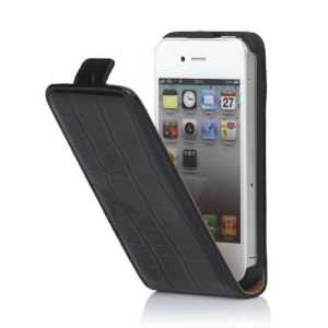 Crocodile Leather Flip Case Cover for iPhone 4 4S - Black