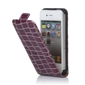 Crocodile Leather Flip Case Cover for iPhone 4 4S - Purple