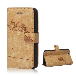 World Map iPhone 4 4S Flip Leather Wallet Case Cover - Brown
