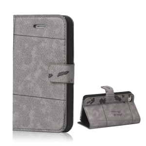 World Map iPhone 4 4S Flip Leather Wallet Case Cover - Grey