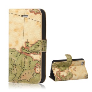 World Map iPhone 4 4S Flip Leather Wallet Case Cover - Yellow