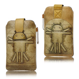 Android Robot PU Leather Pouch Cover Case for iPhone 5 4S 4 3GS 3G HTC One V