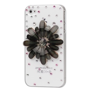 Black Flower Bling Diamond Hard Case for iPhone 4 4S - White