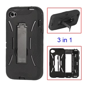 Snap-on Defender Stand Case for iPhone 4 4S - Black