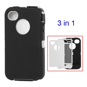 Snap-on Defender Case Cover for iPhone 4 4S - White / Black