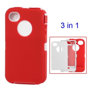 Snap-on Defender Case Cover for iPhone 4 4S - White / Red