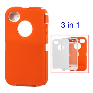 Snap-on Defender Case Cover for iPhone 4 4S - White / Orange
