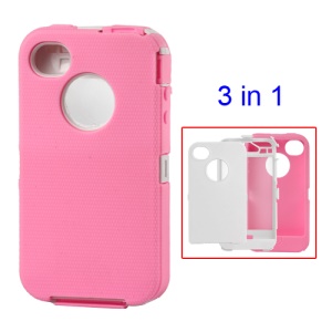 Snap-on Defender Case Cover for iPhone 4 4S - White / Pink