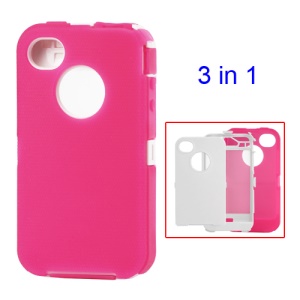 Snap-on Defender Case Cover for iPhone 4 4S - White / Rose