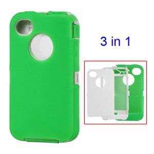 Snap-on Defender Case Cover for iPhone 4 4S - White / Green