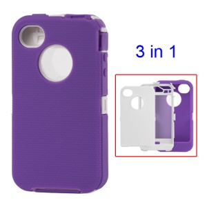 Snap-on Defender Case Cover for iPhone 4 4S - White / Purple
