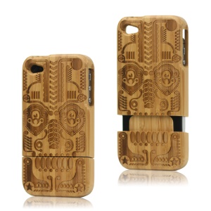 Detachable Carved Egypt Culture Natural Wood Wooden Case Cover for iPhone 4 4S