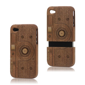 iPhone 4 4S Wooden Case Cover Detachable Retro Camera Carved