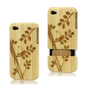 iPhone 4 4S Hard Wooden Case Cover Rabbit Plant Carving Detachable
