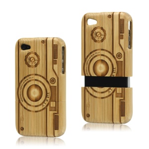 Detachable Vintage Camera Carved Wooden Case Cover for iPhone 4 4S