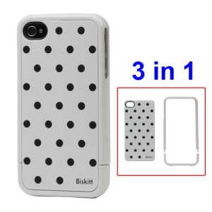 Detachable Black Polka Dot Hard Case for iPhone 4 4S - White Edge