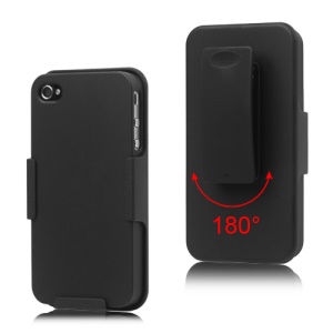 180 Degree Rotating Belt Clip Rubberized Hard Case with Stand for iPhone 4 4S