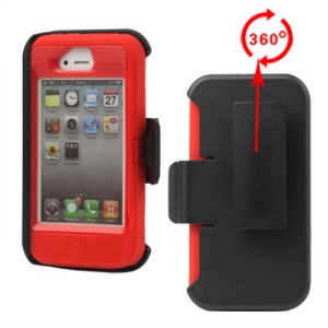 Superior Defender Case Cover for iPhone 4 4S with Belt Clip Holster - Red